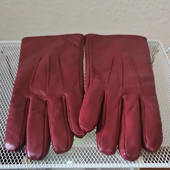 Isotoner Burgundy Genuine Leather Gloves Size L - Picture 11 of 11